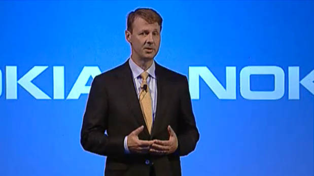 Risto Siilasmaa, chairman of Nokia's board of directors and its new interim CEO, speaks at a press conference about selling Nokia's phone business to Microsoft.